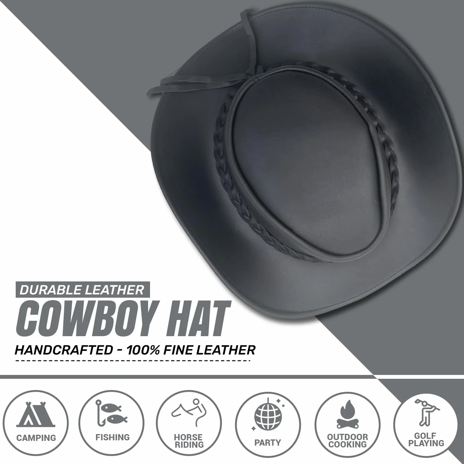 Pamposh Chapeau de Cowboy en Cuir pour Homme Fait à la Main à Large Bord Durable