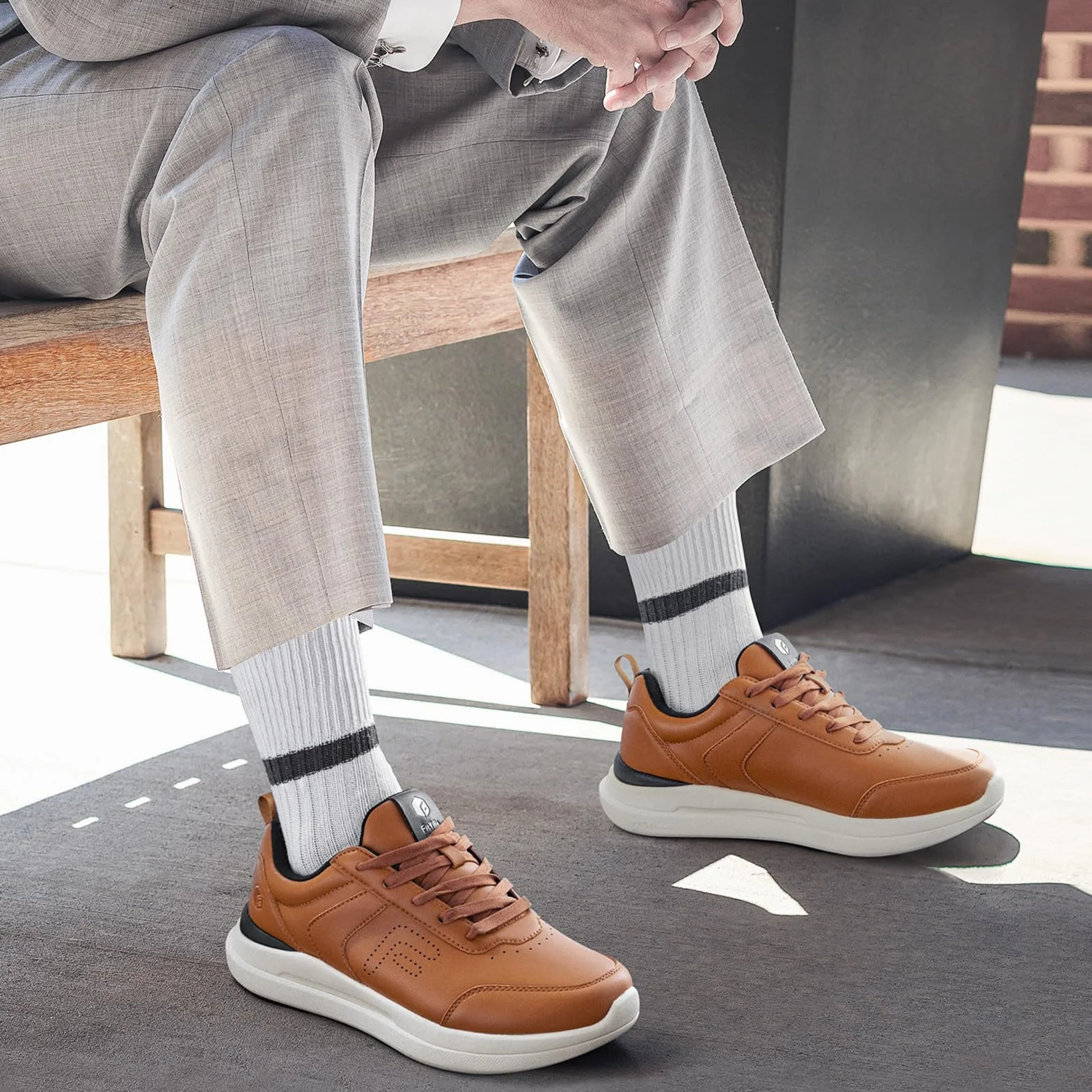 FitVille Chaussures Hommes Extra Large en Cuir Souple avec Semelle Respirante - Confort Orthopédique pour Pieds Sensibles Fasciite Plantaire Chaussures de Marche