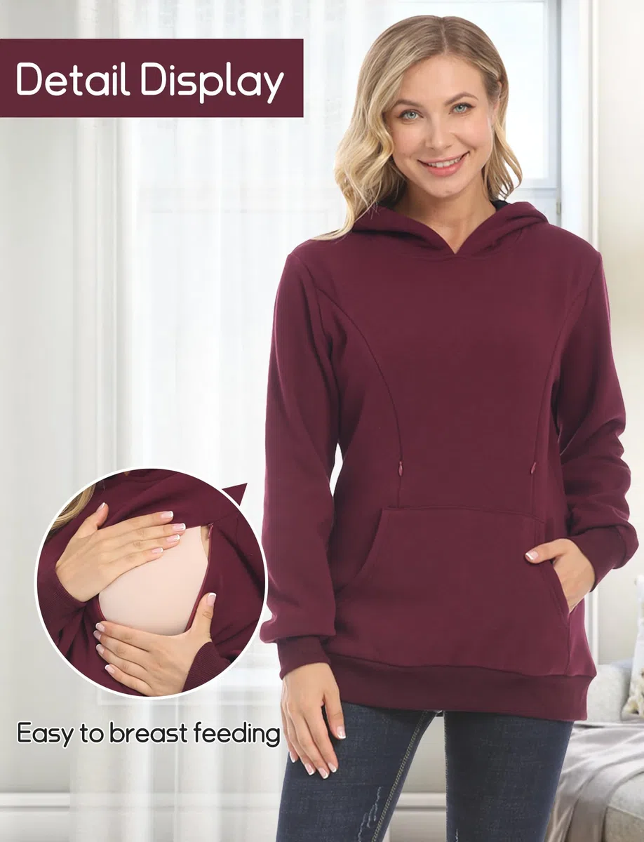 Happy Cherry Sweat Allaitement Femme Enceinte Pull Grossesse à Capuche Haut Automne Hiver