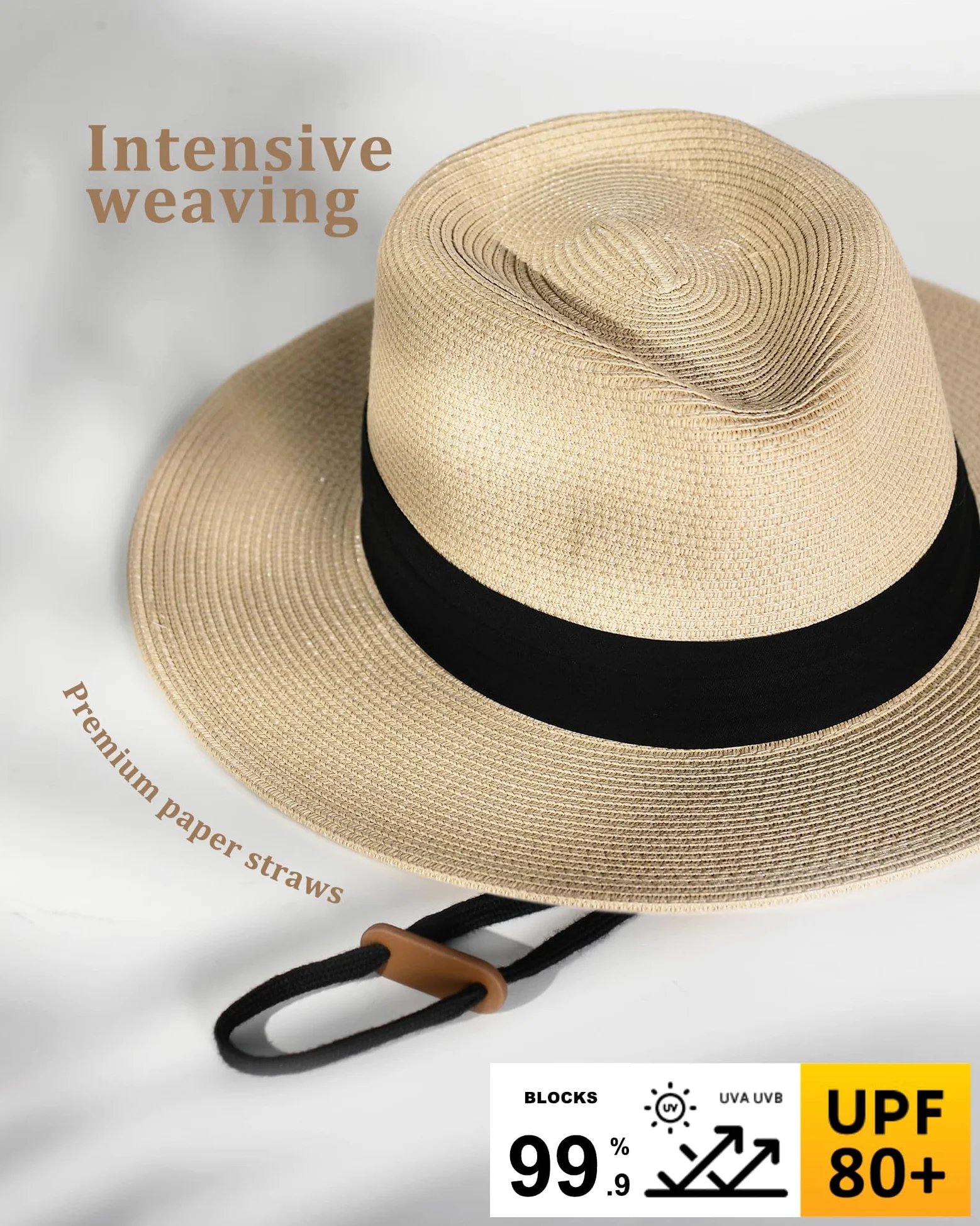FURTALK Panama Unisexe Chapeau de Paille à Larges Bords Chapeau de Soleil pour Hommes et Femmes Chapeau de Paille Ajustable