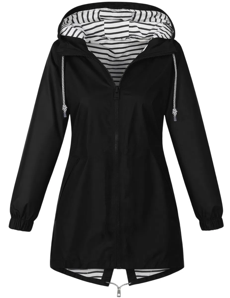 Veste Imperméable Femme À Capuche Léger Coupe-Vent Mi-Saison Fermeture Éclair Poches Blouson de Pluie Manches Longues Randonnée Extérieur Pliable Tenue Quotidienne Respirant Plein Air Confortable