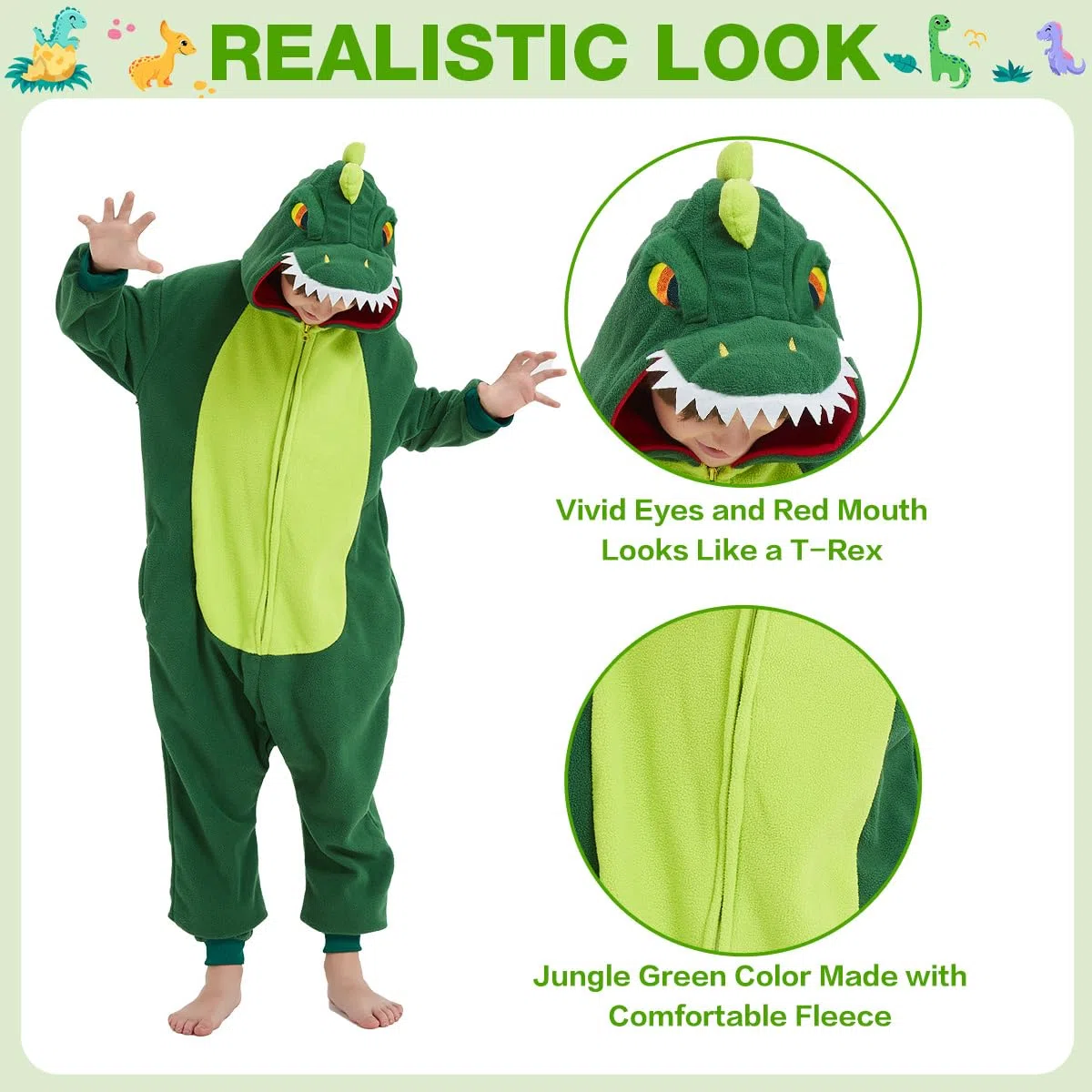 Grenouillère de Dessin Animaux, Dinosaure Pyjama Mignon, Robe Barboteuse, Costume de Cosplaypour Le Carnaval et la Fête d'halloween pour Enfants de 6 à 8 Ans