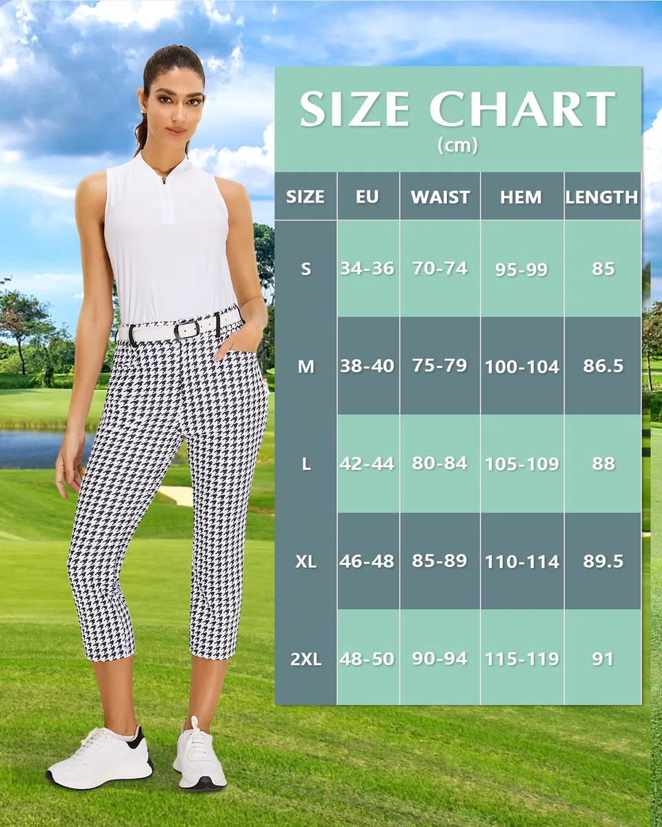 Pantalon Golf Femme Coupe 7/8, Extensible avec Poche Zippée à Aroite Passants de Ceinture, Pantalon de Golf pour Femme, Pantalons de Jogging Léger pour Sport Voyages Travail