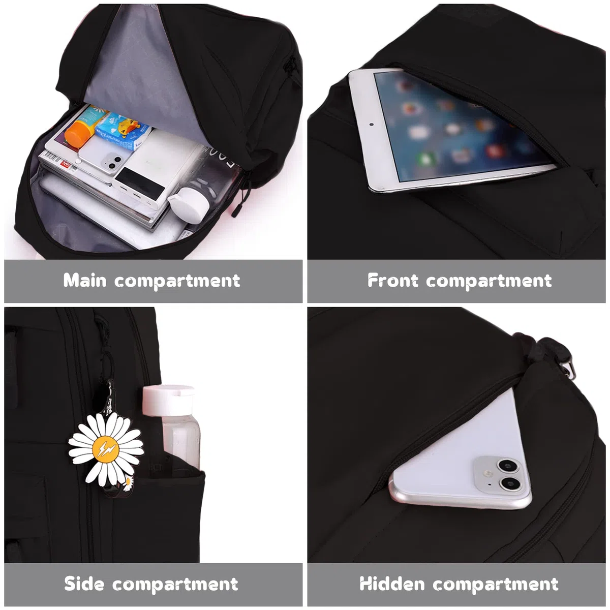 Tanou Cartable a Roulette Fille, 16 Pouces Légers Sac a Roulette Fille Primaire, Détachable Cartable roulettes Enfant pour Voyages Scolaires, 7-12 Ans, Noir