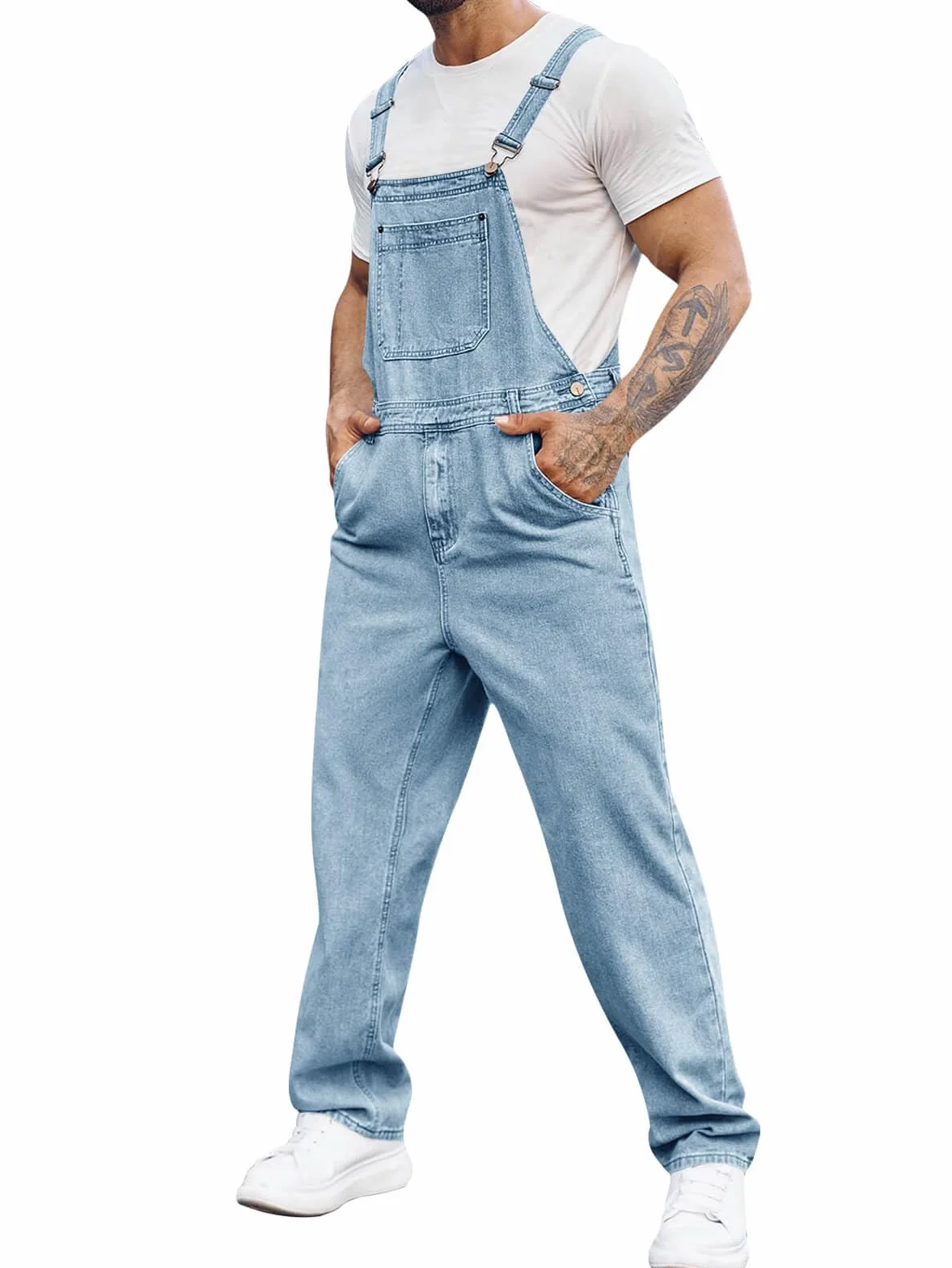 Runcati Salopette en denim pour homme - Pantalon de travail - Pantalon d'été streetwear - Décontracté - Bretelles réglables