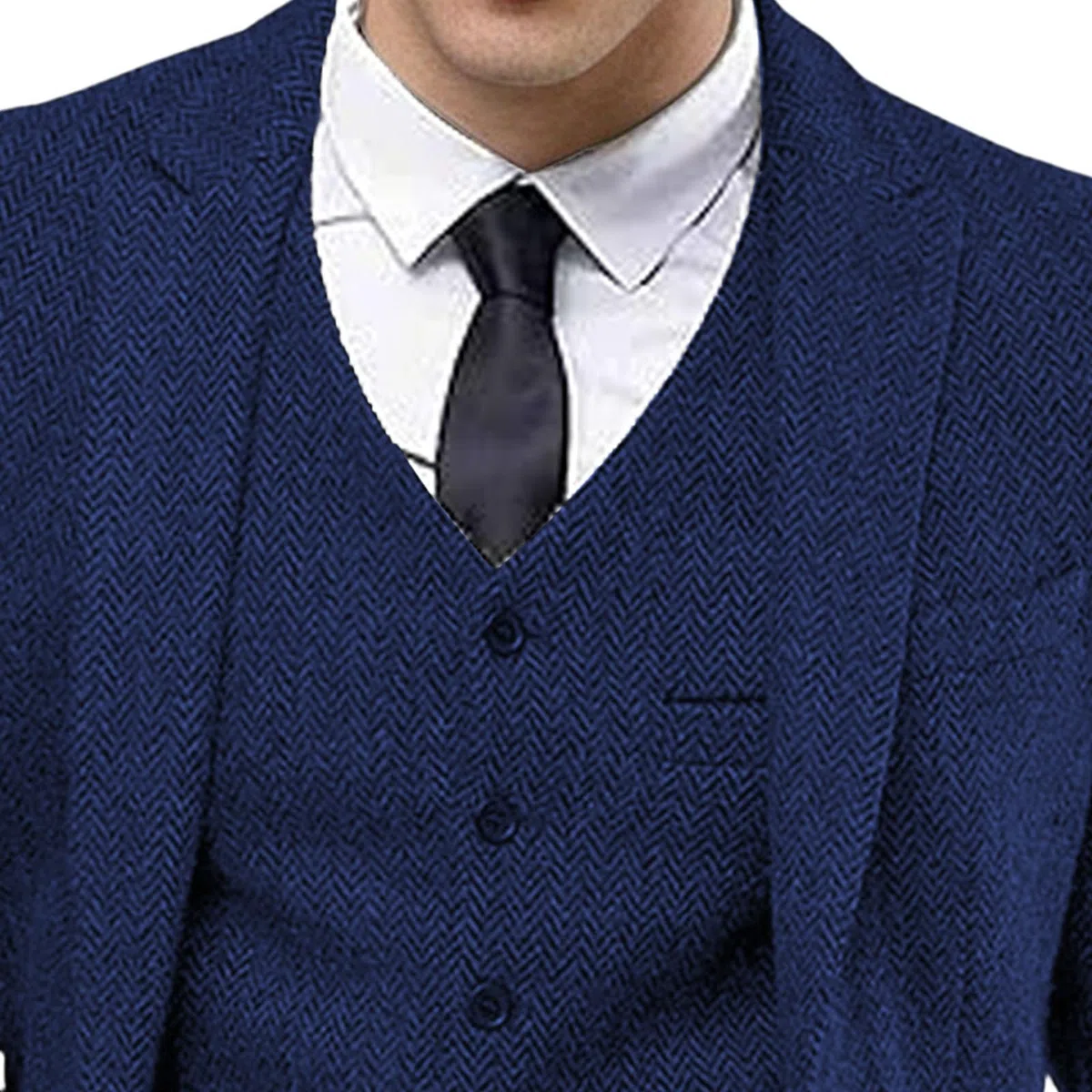 Costume de mariage 3 pièces en tweed à chevrons pour homme
