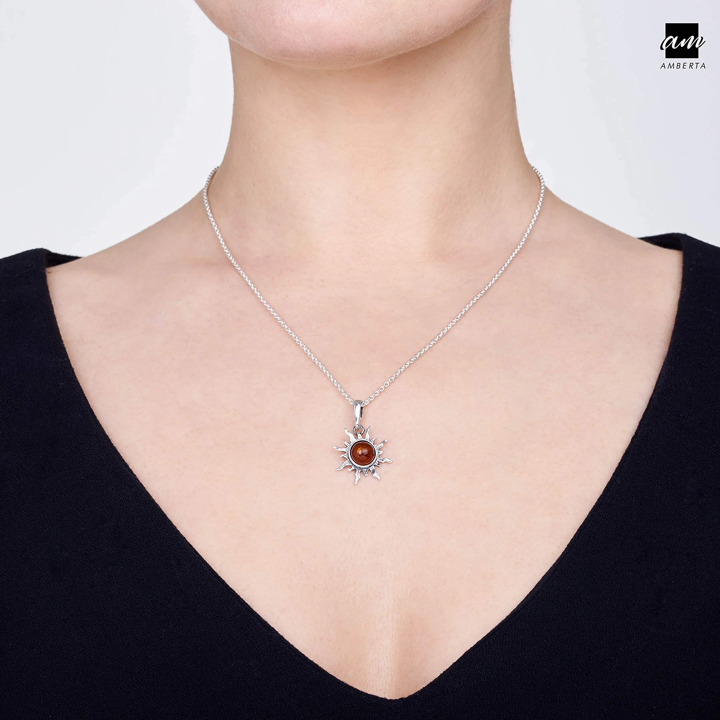 Pendentif Soleil en Argent Sterling 925 avec Ambre de Différentes Couleurs