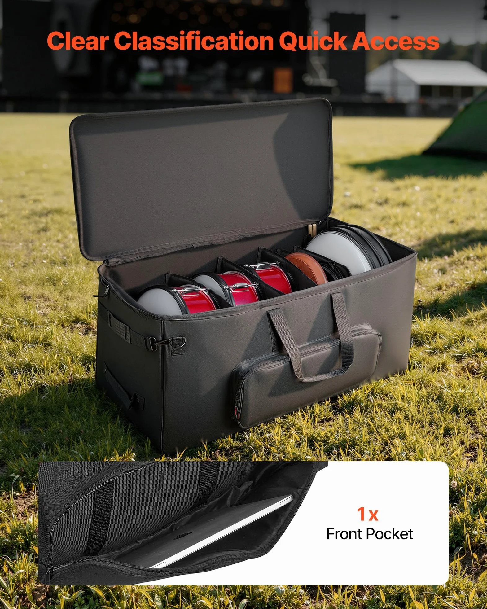 VEVOR Sac à Roulettes pour Batterie Électronique, 600D, Housse de Transport Rembourrée, Intérieur 92x42x41 cm, Séparateurs Amovibles, Noir