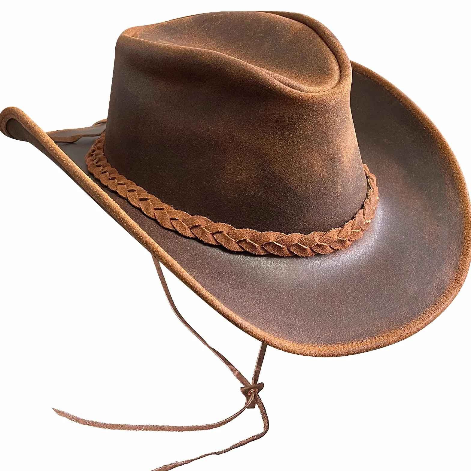 BRANDSLOCK Chapeau de Cowboy en Cuir pour Homme et Femme fabriqué à la Main à Large Bord Durable Marron