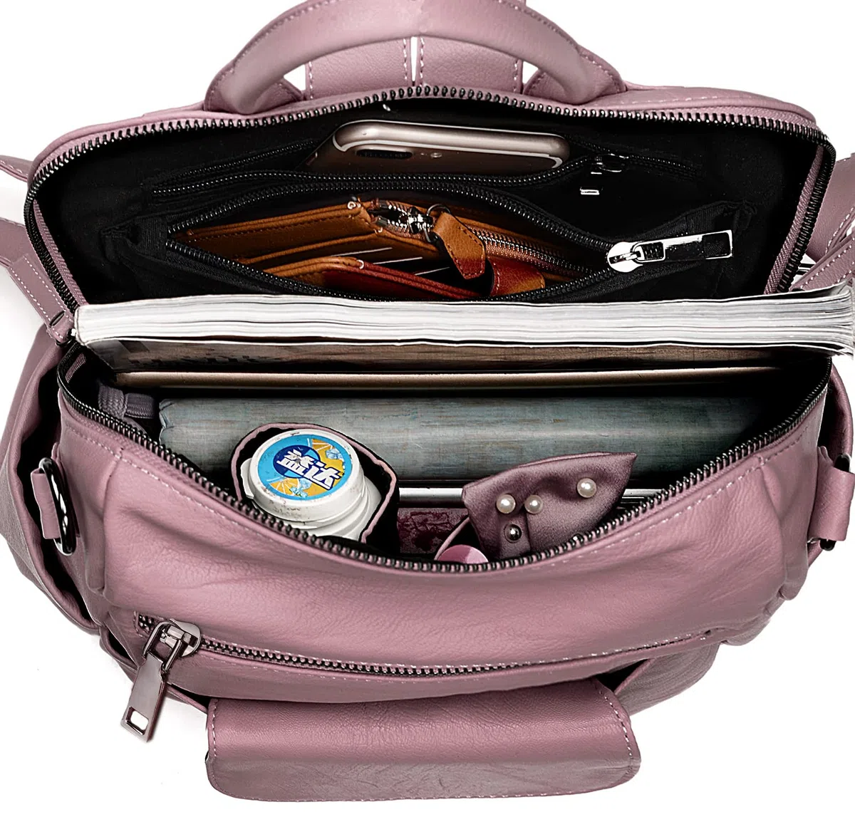 UTO Femme Sac à Dos avec Sangle Multi Poches Bien Organisé Similicuir Doux Vogue Cuir Synthétique