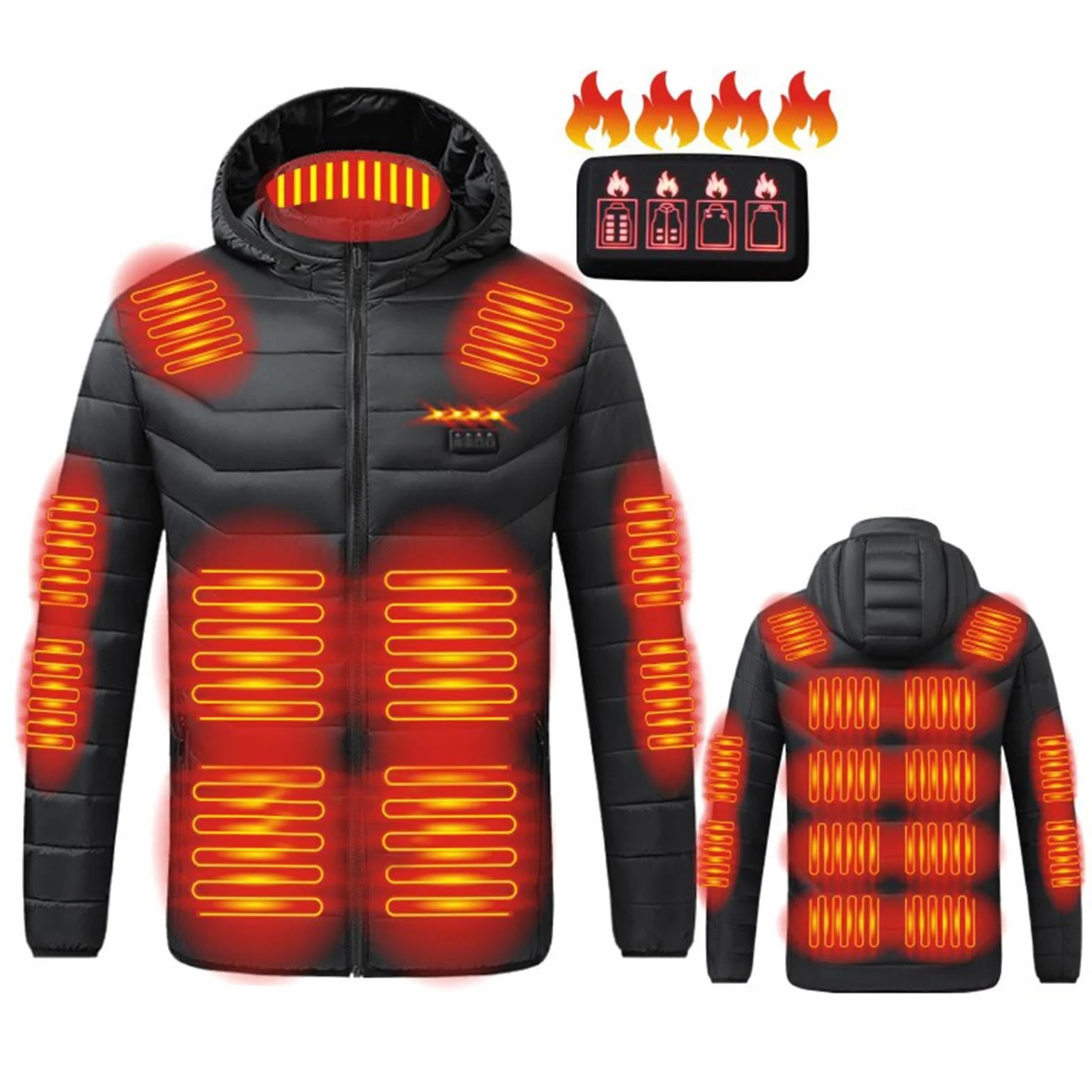 Veste Chauffante Homme Femme Manteau Chauffant à Capuche Manches Longues Hiver Chaud Chargement USB Chauffe-Body éLectrique Vestes Chauffantes avec Plusieurs Modes de Chauffage et Zones Ski Plein Air