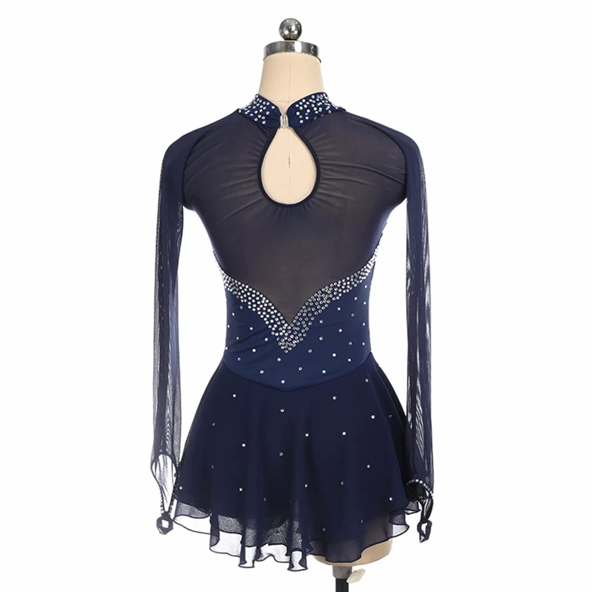 Robe de Patinage Artistique pour Femme Adulte, Jupe de compétition, Strass, col Haut, Manches Longues, Costume pour Fille, entraînement de compétition, athlétisme féminin