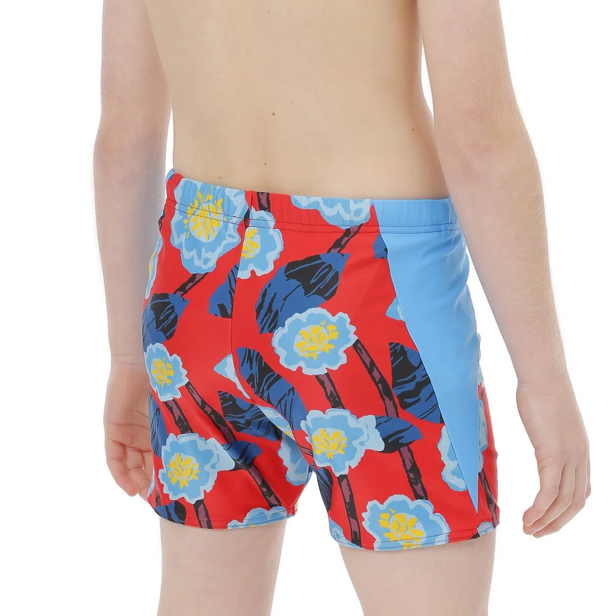 Short de bain pour garçons et filles, motif floral bleu avec slip intérieur imperméable intégré, tissu résistant au chlore UVF 50+