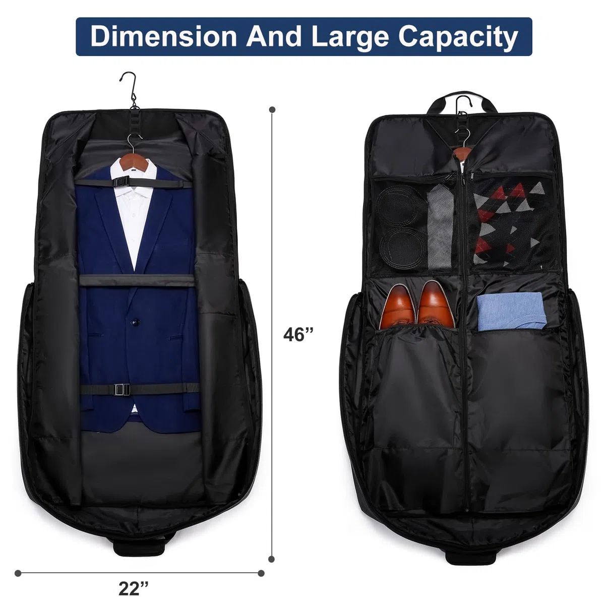 Housse à Vêtements de 3 Costume Housse Voyage Costume Homme pour Les Voyages d'affaires Sac à Bagage à Main Valise Housse Vêtement Voyage Sac Pliable pour Ordinateur Portable de 15,6 Pouces, Noir
