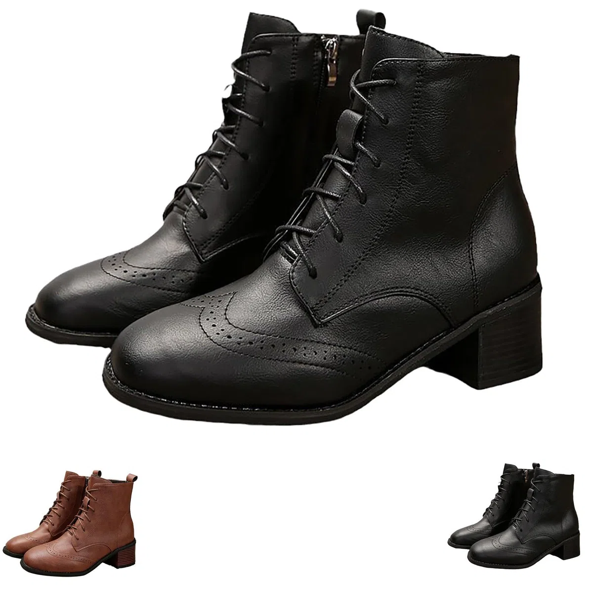 Bottes courtes pour femme - Doublées élégantes avec talon fin - Bottines vintage à bout rond - Bottes western tendance - Bottes de loisirs noires confortables