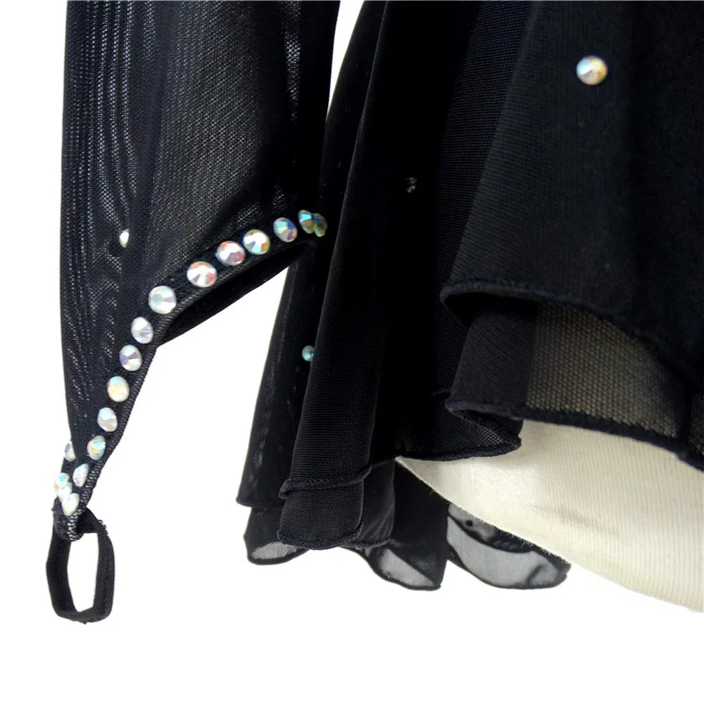 LIUHUO Robe de Patinage Artistique Noire pour Filles Femmes Dos Nu à Manches Longues Perles. - Noir - Taille S
