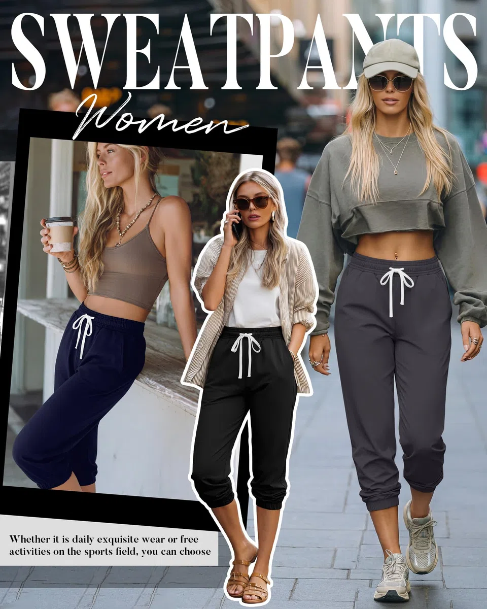 Ficerd Ensemble de 3 Pantalons de Survêtement Capri pour Femme Pantalon de Tapered Jogging Court et Décontracté pour L'été Taille Haute avec Poches