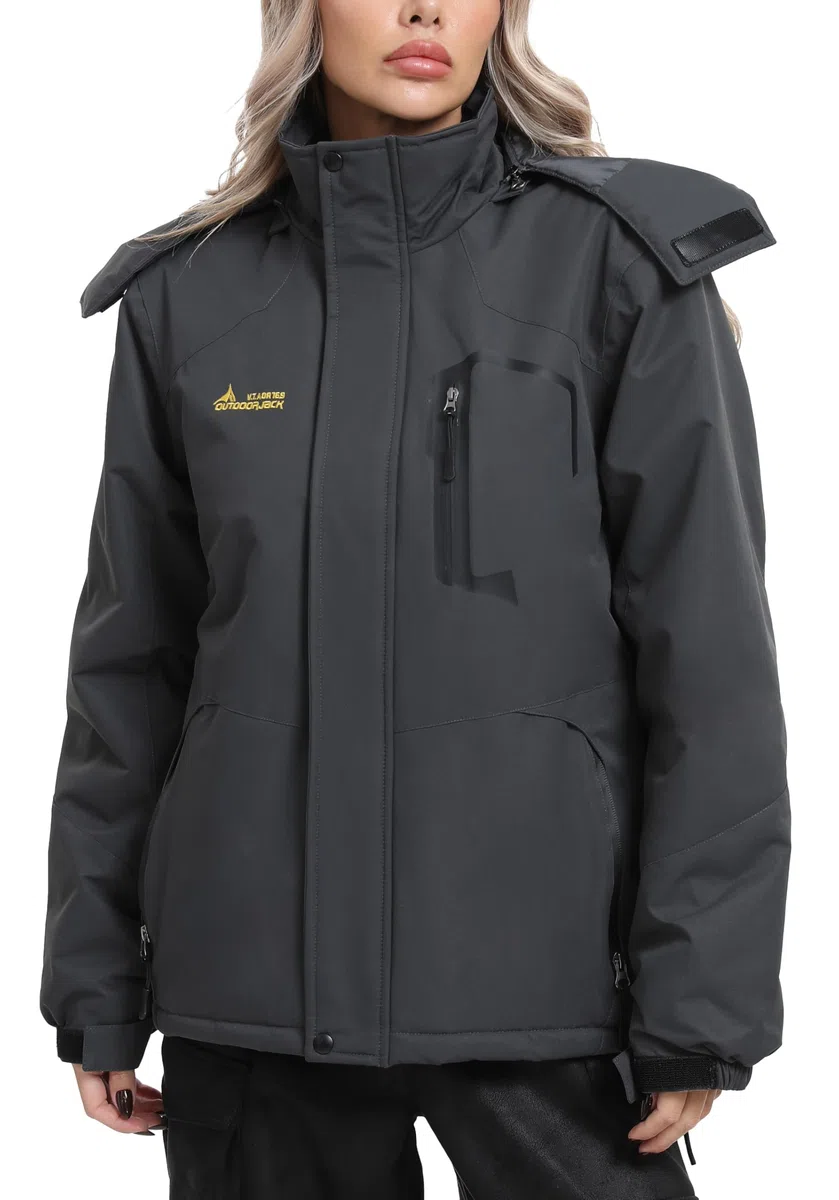 Veste Ski Femme Imperméable Polaire Veste Softshell Montagne Snowboard Hiver Chaud Coupe-vent Manteaux avec Capuche Amovible Extérieur
