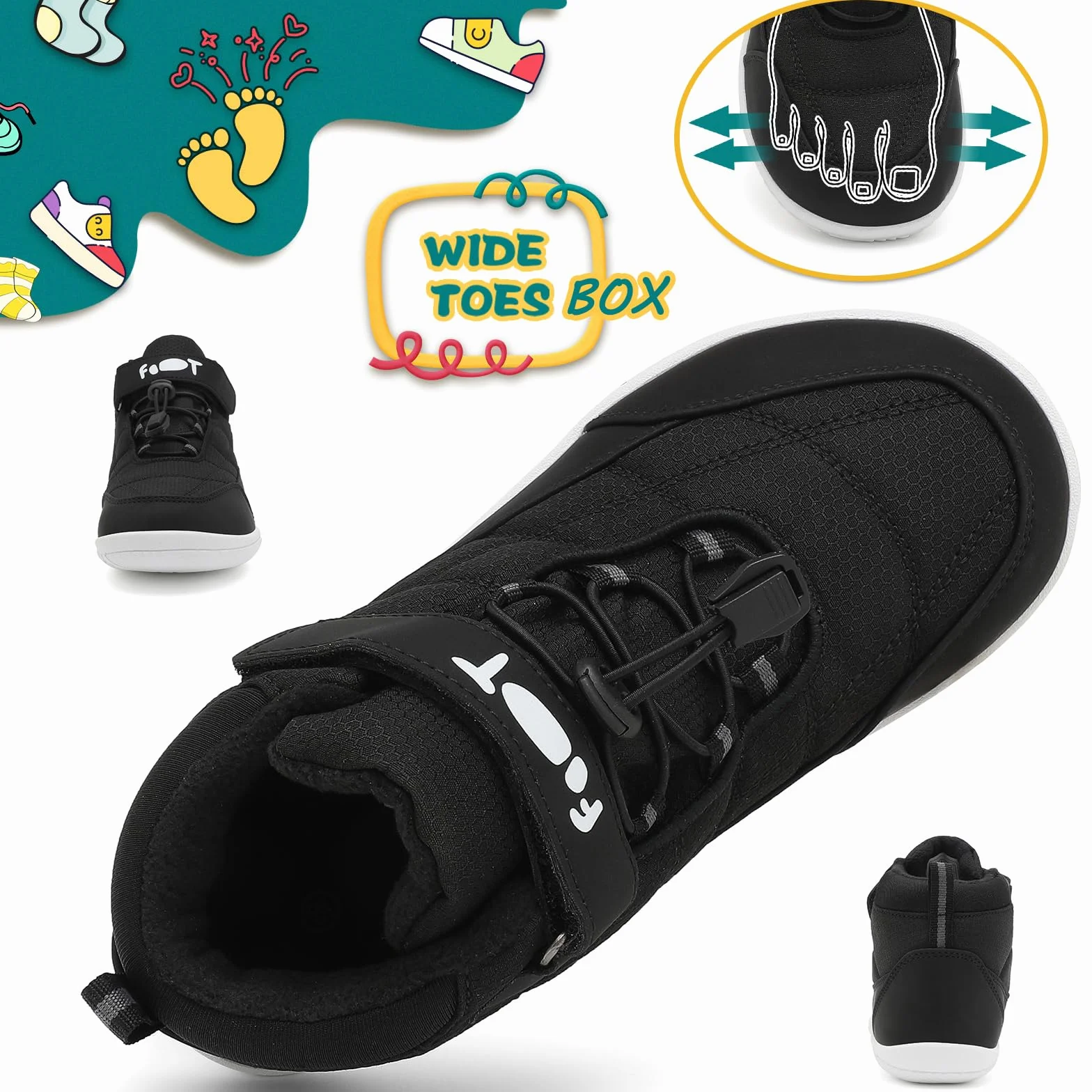 Wizshoe Chaussures Pieds Nus Enfants Trail Garcons Fille Minimaliste Barefoot Bottes Baskets Running Sneakers Léger Respirantes Antidérapantes Transition Printemps Automne Noir 34EU