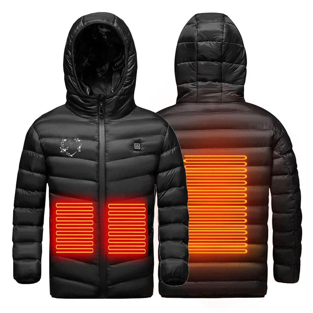 Veste Chauffante Enfant Manteau Doudoune Chauffant Enfants USB Veste Chauffant Electrique avec 3 Zones de Chauffage Manches Longues Veste Chauffante imprimé pour Camping Coupe-Vent Imperméable