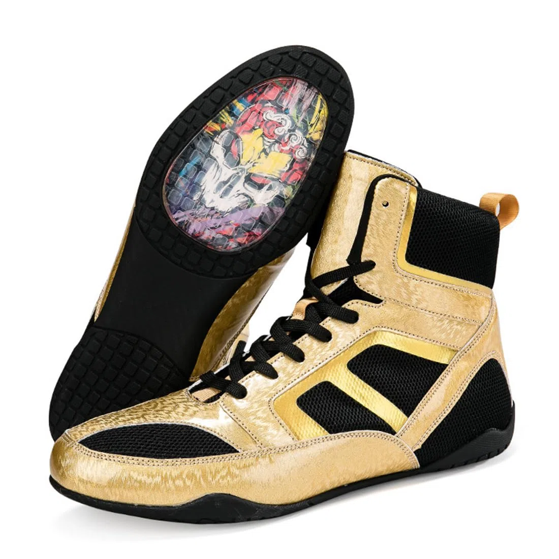 DAMANDO Baskets De Boxe pour Les Femmes Fille, Chaussures De Boxe Haut De Gamme Baskets De Sport Respirantes Légères pour La Lutte D'Haltérophilie,d'or,38 EU
