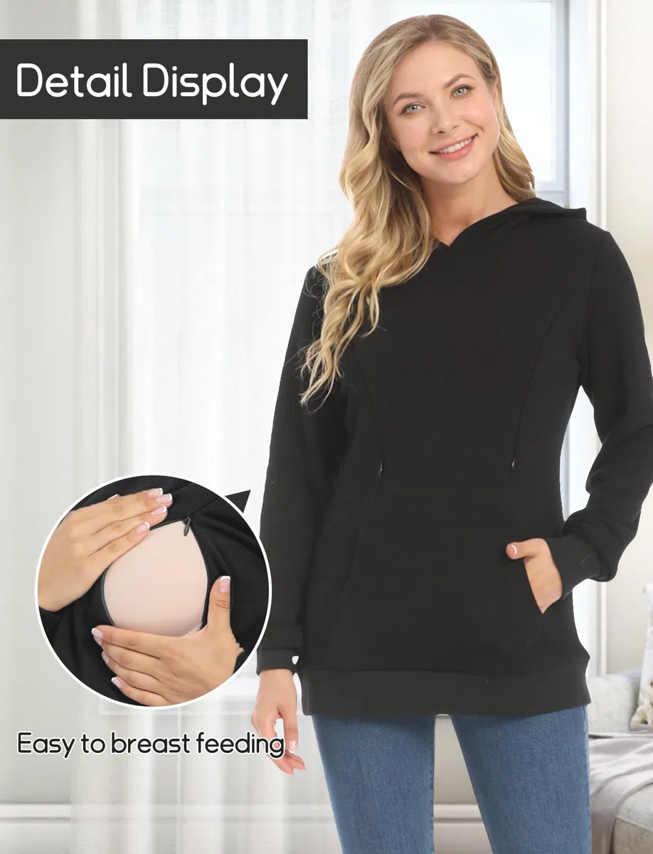 FEOYA Pulli Femmes Haut d'allaitement Sweats à Capuche de Maternité Blouse Pull d'allaitement XS-XXL