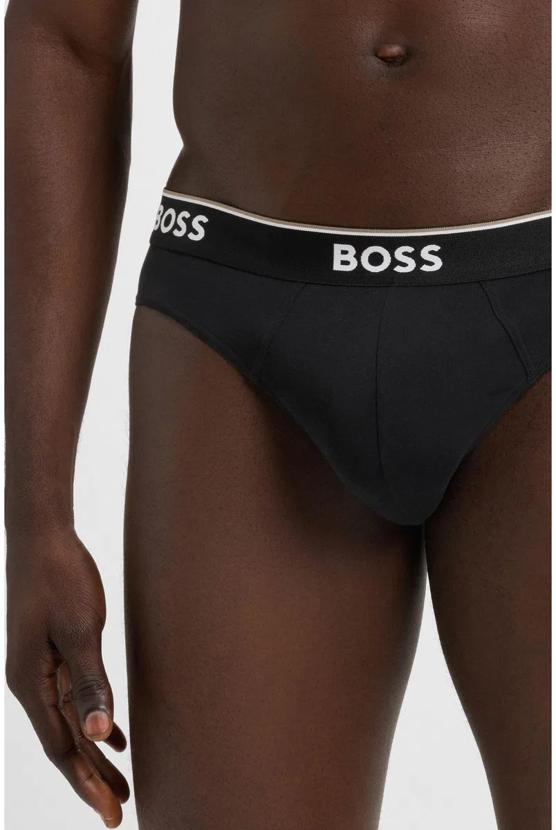 BOSS Hommes Brief 3P Power Lot de Trois Slips en Coton Stretch avec Logo à la Taille