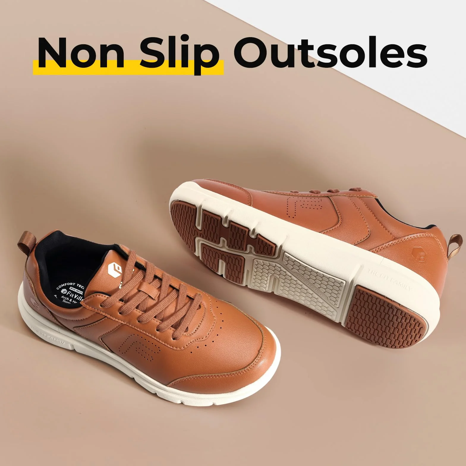 FitVille Chaussures Hommes Extra Large en Cuir Souple avec Semelle Respirante - Confort Orthopédique pour Pieds Sensibles Fasciite Plantaire Chaussures de Marche