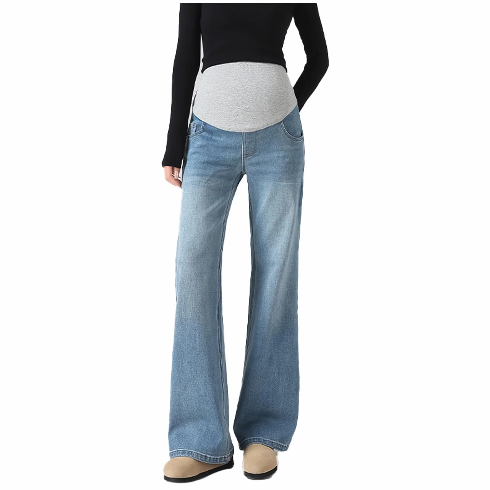 Jeans Grossesse Évasés avec Taille Réglable - Vie Confort Grande Taille pour Femmes de moins de 170 cm, Poches Utility