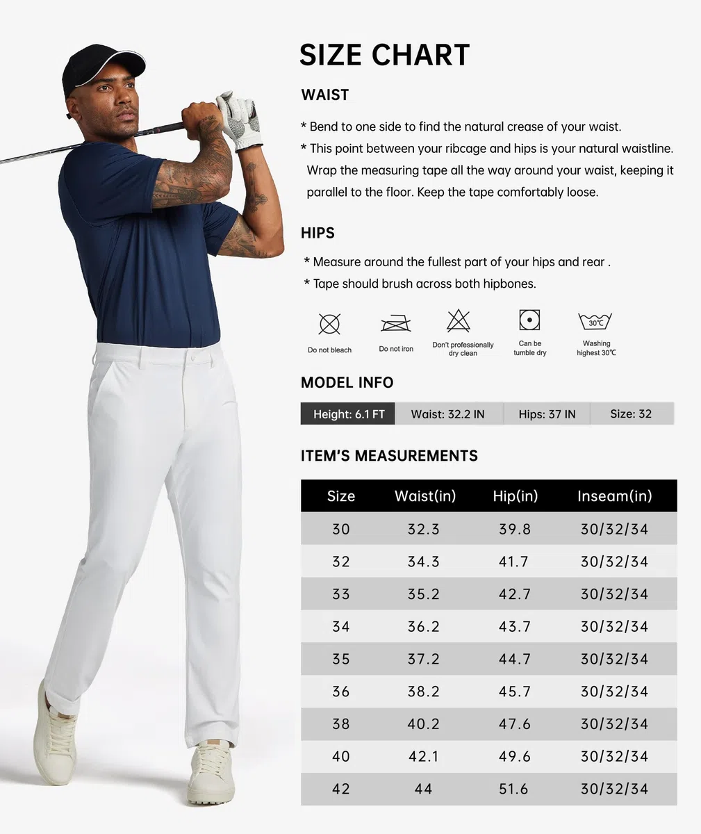 WILLIT Pantalon de golf stretch pour homme - Séchage rapide - Pantalon de bureau - Pantalon décontracté avec 4 poches - 86 cm - 81 cm