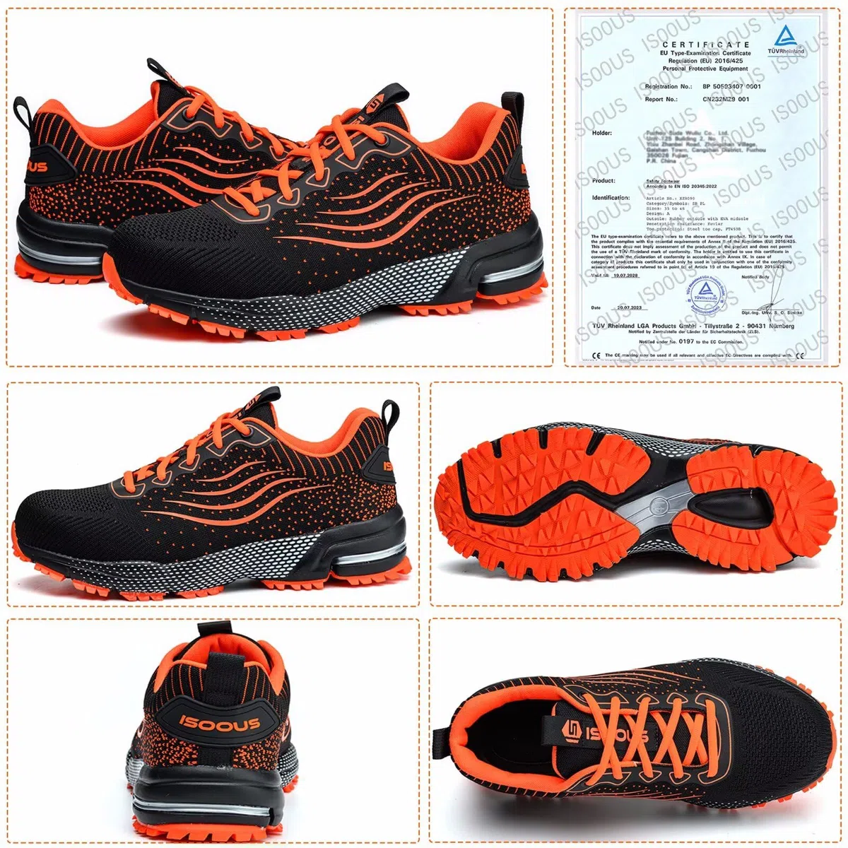 ISOOUS Chaussures de Sécurité Homme Legere Chaussures de Travail Femme Respirante Embout Acier Protection Baskets de Sécurité Confortable