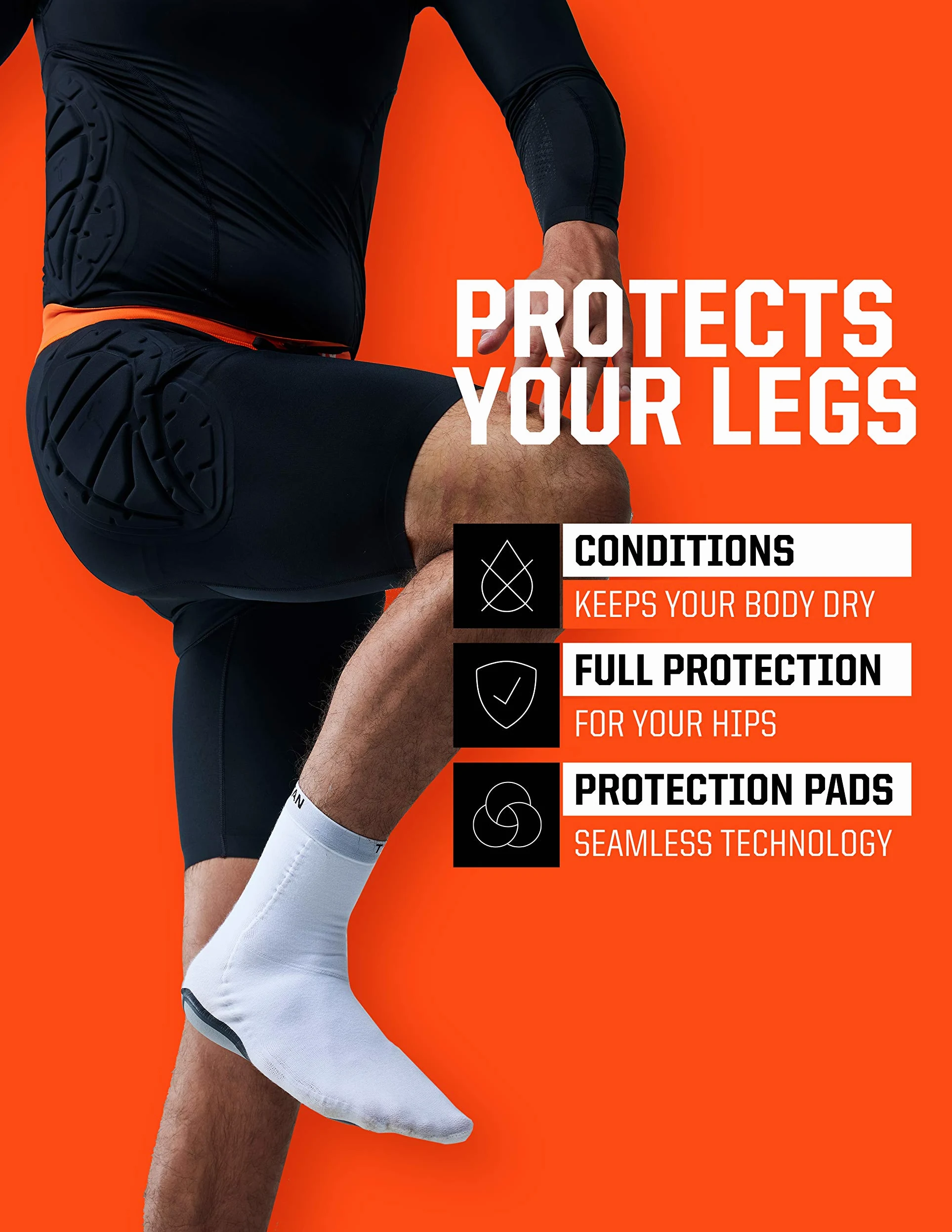 T1TAN sous-Short de Protection pour Gardiens de Foot, Pantalon de sous-vêtement Gardien de But rembourré avec Protection des Hanches, Ceinture de Pantalon élastique et Cordon, Taille XXS-XL, Noir