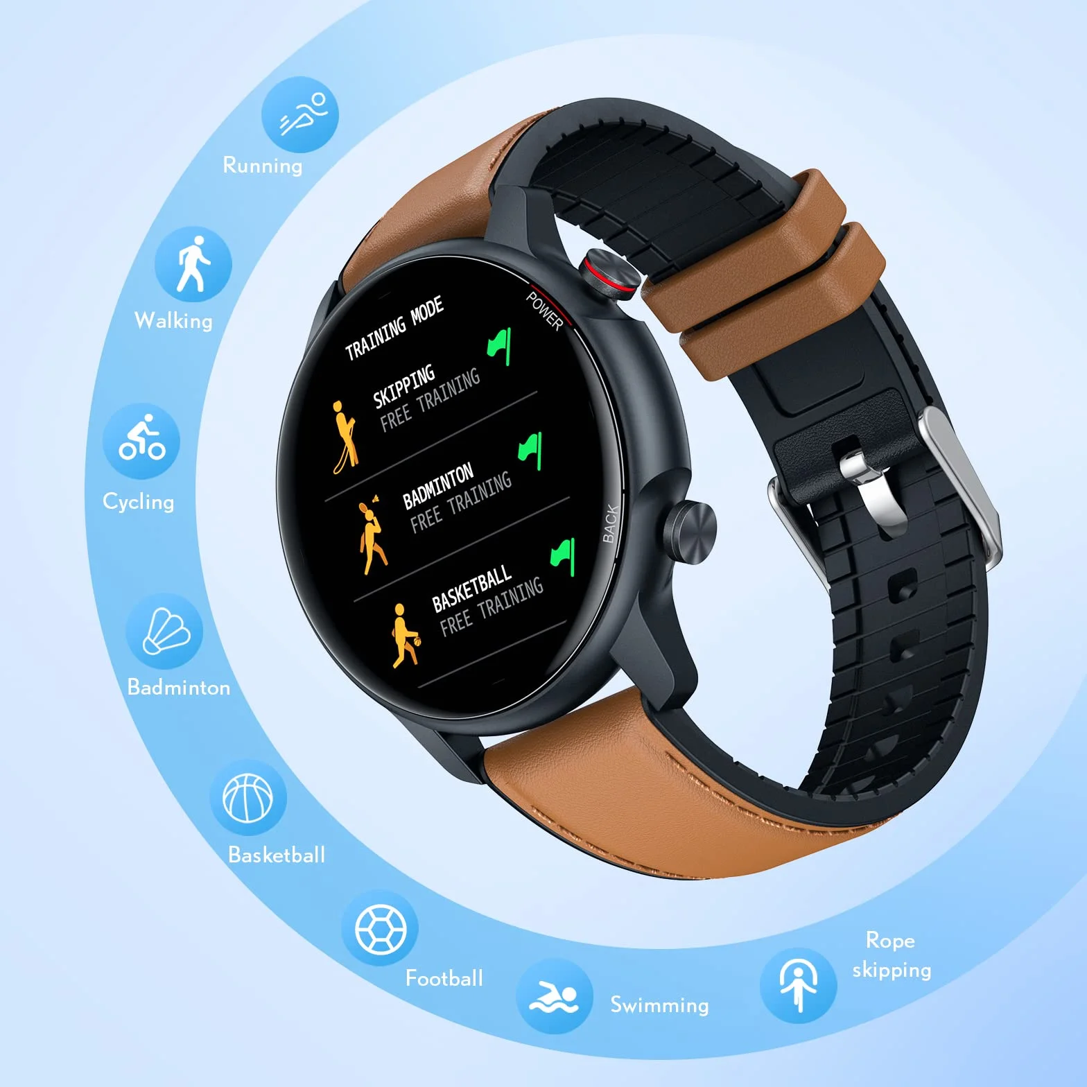 Smartwatch Homme Montre Connectée Sport 1,32 Pouces IP68 Étanche Écran Tactile Bracelet Connectee Moniteur Sommeil Fréquence Cardiaque Podomètre Fitness Tracker Android iOS Ronde Cuir