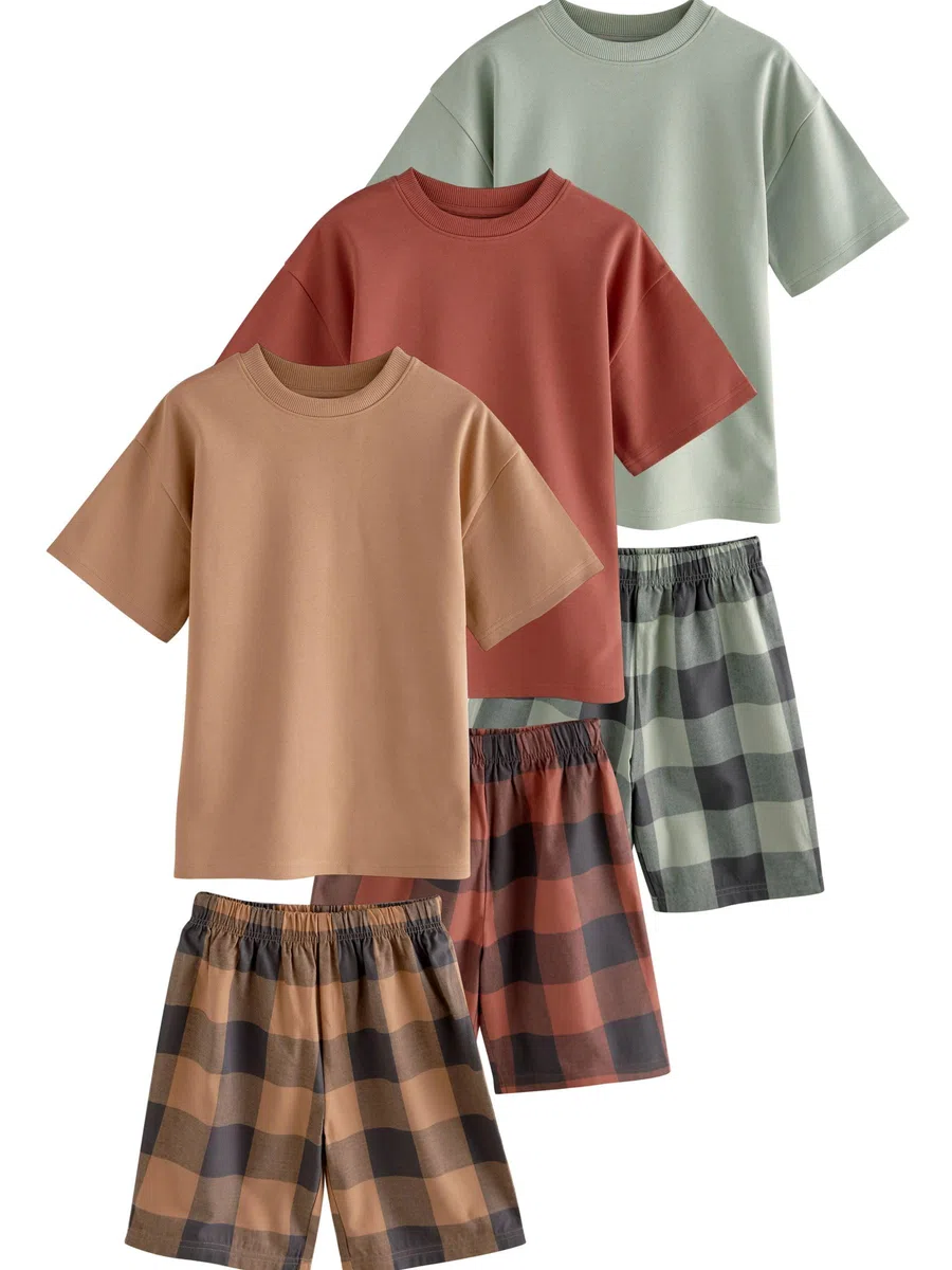 NEXT Garçon Pyjama Short tissés à Carreaux, Lot de 3