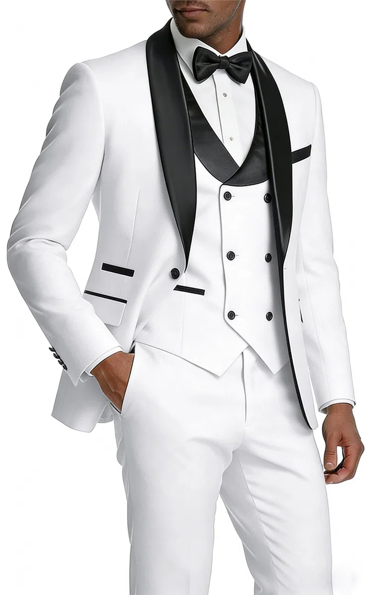 Costume 3 pièces pour homme - Coupe ajustée - Châle - Veste à revers - Veste - Pantalon - Costume formel pour mariage et bal de fin d'année