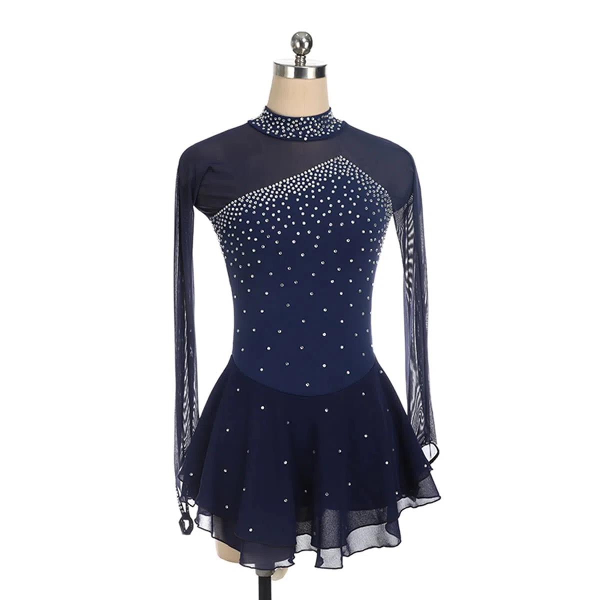 Robe de Patinage Artistique pour Femme Adulte, Jupe de compétition, Strass, col Haut, Manches Longues, Costume pour Fille, entraînement de compétition, athlétisme féminin
