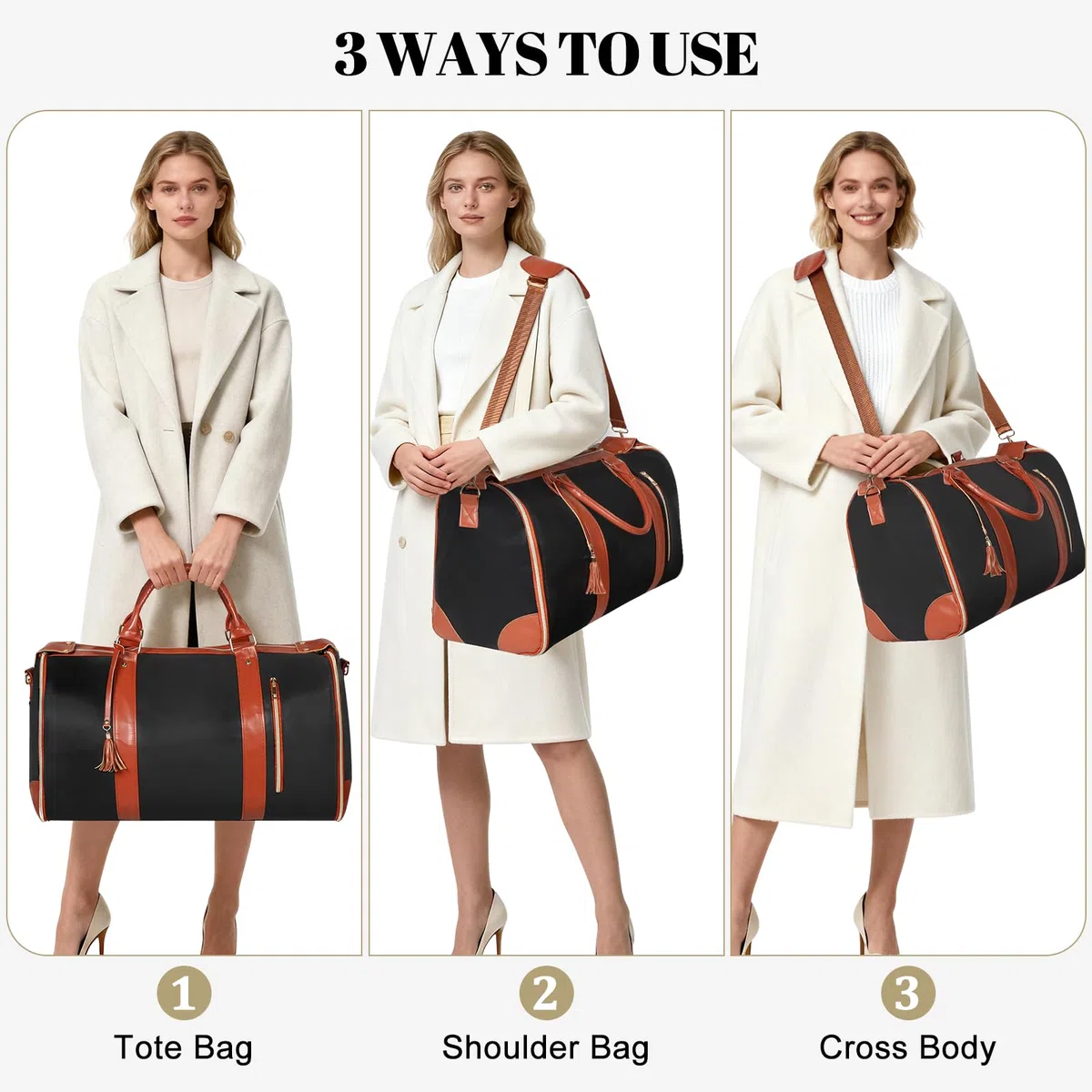Geestock Sac à Vêtements pour Femme, Sac De Voyage Pliable, Sac de Costume Convertible avec Compartiment à Chaussures pour Voyages d'affaires, Mariages & Vacances (Noir)