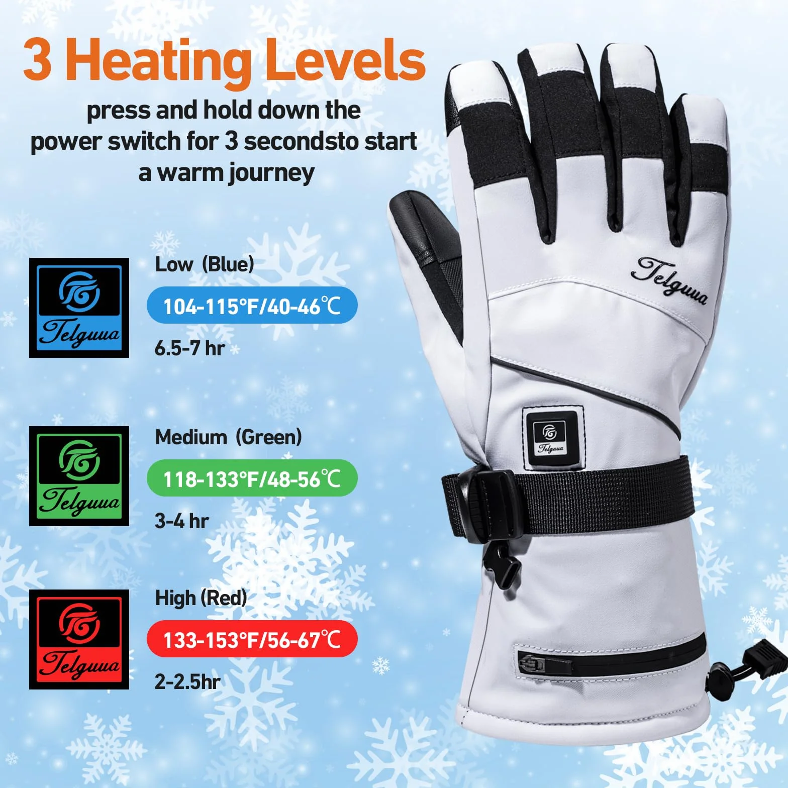 Telguua Gants Chauffants pour Femme et Homme,Touchables à l’écran Gant Chauffants avec Batterie Rechargeable 7.4V 5500mAh Chauffage Plus Rapide/Stable,3 Températures Réglables, pour Moto,Cyclisme,Ski