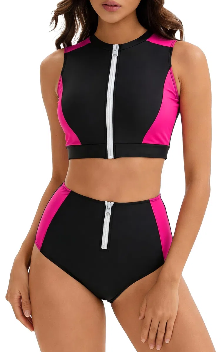 FEOYA Femme Maillots de Bain 2 Pièces Rashguard avec Fermeture Éclair Combinaison de Surf