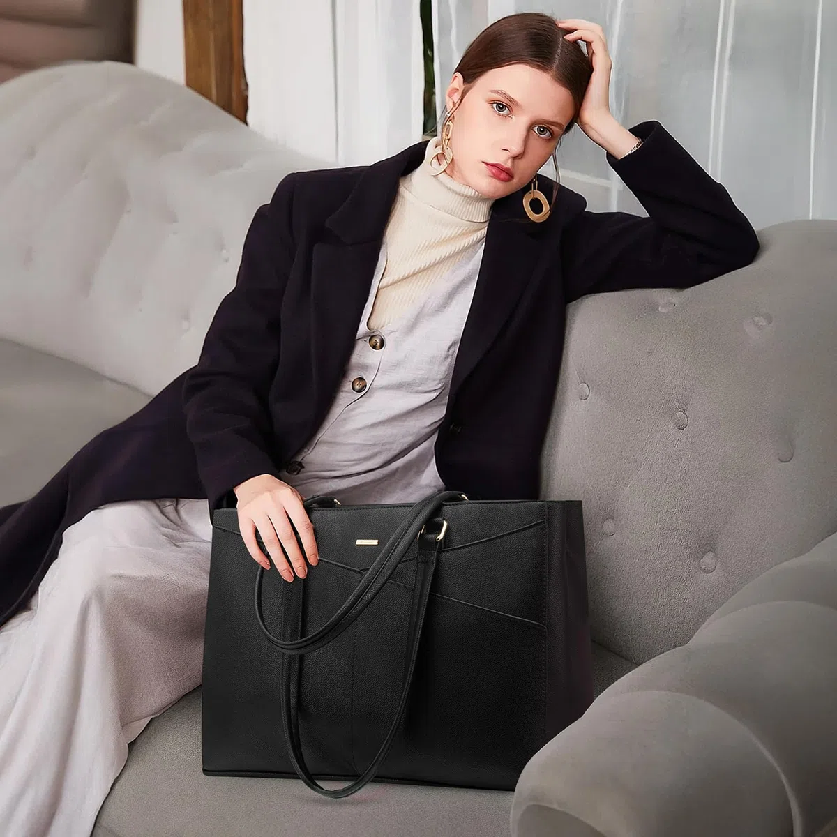LOVEVOOK Sac pour ordinateur portable femme 17 pouces, Sac à main femme Sac de travail Sac d'enseignant Grand, Imperméable Sac shopping Sac à bandoulière Porte-documents Sac bandoulière Tote Bag pour