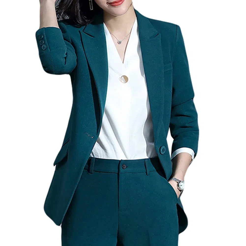 YFFUSHI Tailleur Femme 2 Pièces Elegant Veste Formel Slim Fit Blazer Bureau Travail Pantalon Costumes Revers Manteau Ensemble de Couleur Unie