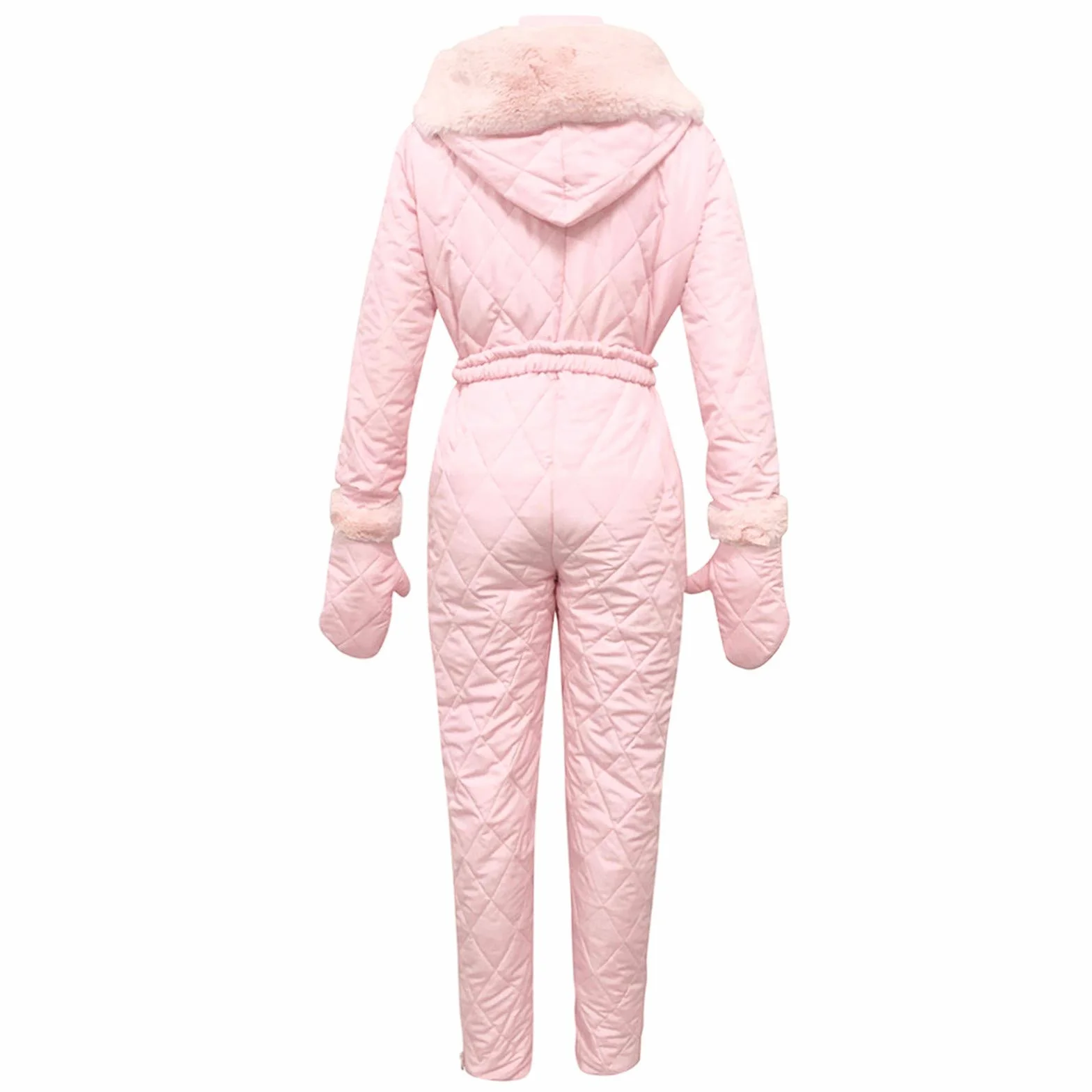 Combinaison de ski une pièce pour femme - Combinaison de neige longue avec imprimé à carreaux - Combinaison de ski avec fourrure chaude - Combinaison d'hiver avec ceinture élégante - Imperméable