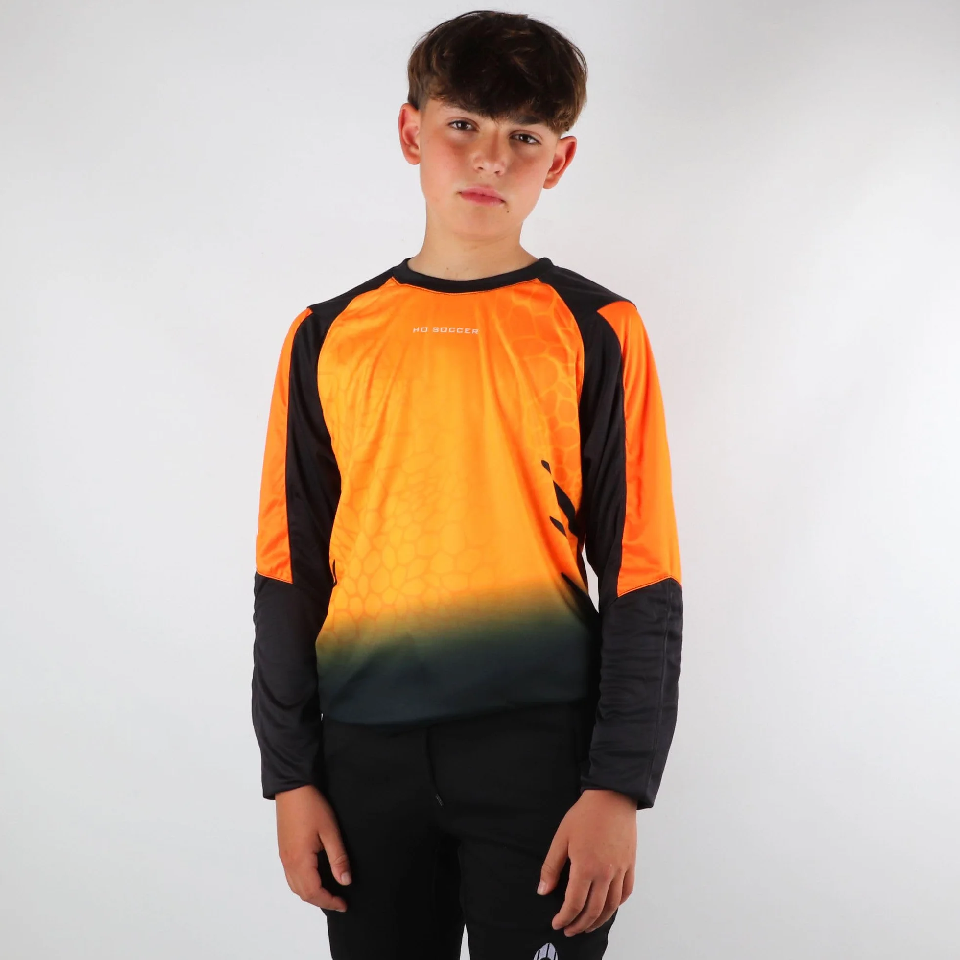 Ensemble de Gardien de But Kid Keeper Deep-Sea Orange T-Shirt Manches Longues Rembourrage Pantalon Long Polyester Enfants Orange Noir Taille 12