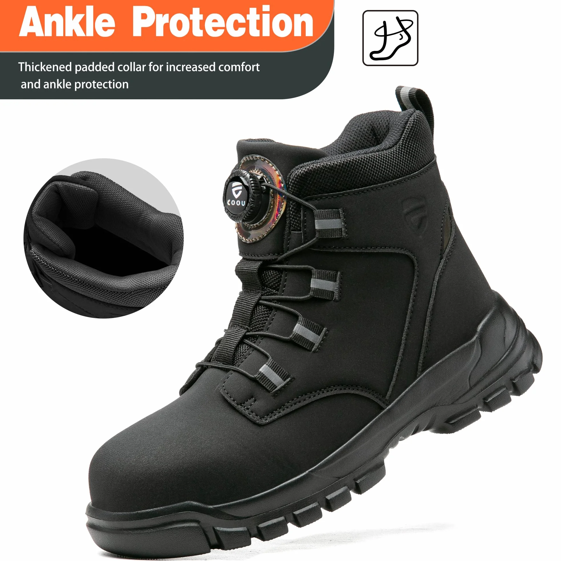 KOIFISH Chaussures de Sécurité Hommes Femmes Montante Basket de Securite Légère Confortable Bottines de Travail Embout en Acier Antidérapant