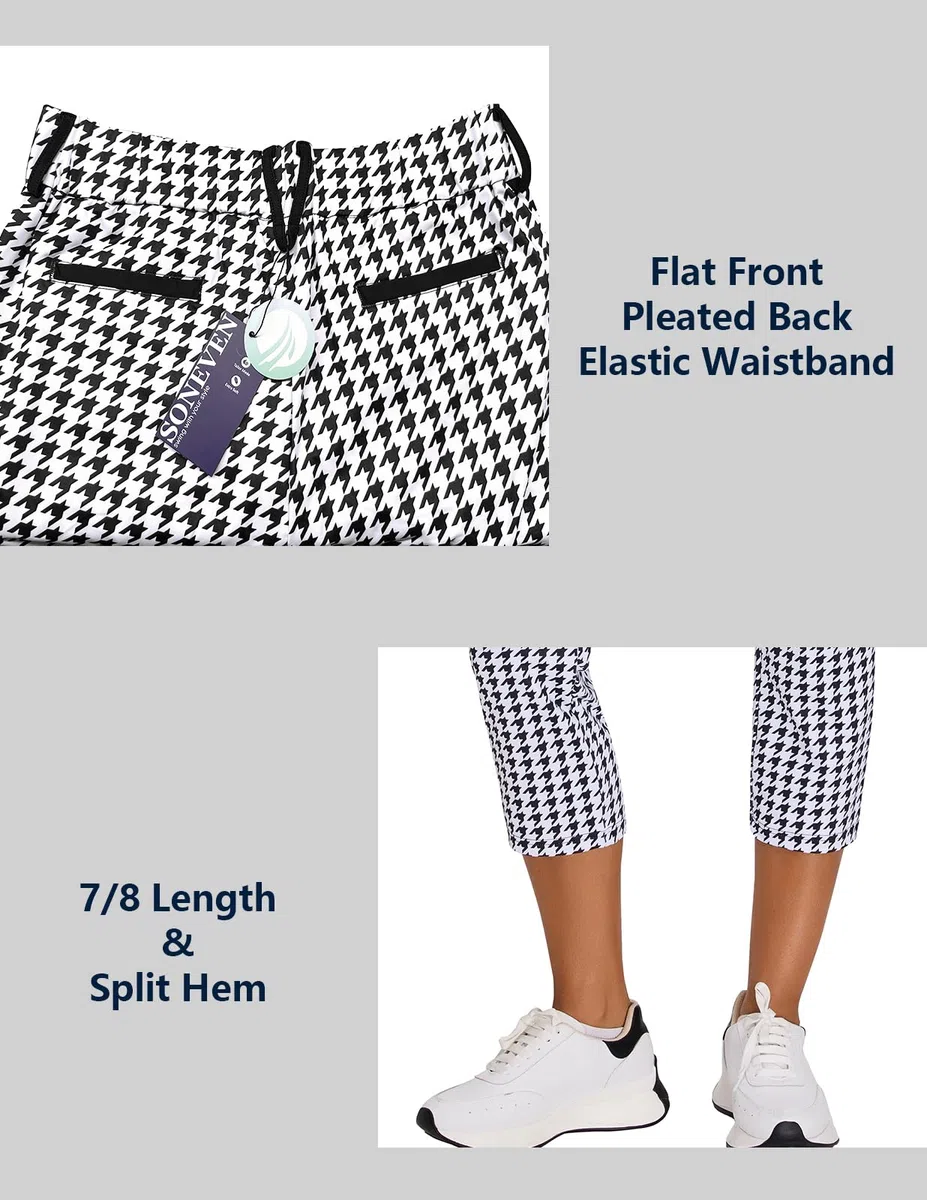 Pantalon Golf Femme Coupe 7/8, Extensible avec Poche Zippée à Aroite Passants de Ceinture, Pantalon de Golf pour Femme, Pantalons de Jogging Léger pour Sport Voyages Travail