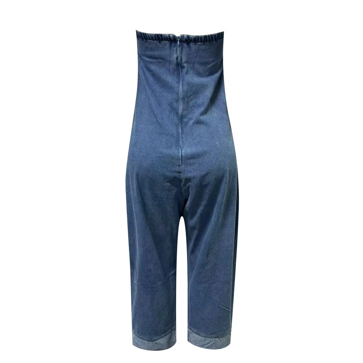 Combinaison en jean pour femme - Sans bretelles - En denim - Avec plusieurs poches - Patchwork stretch - Bandeau - Baggy - Clubwear - Une pièce - Pantalon décontracté