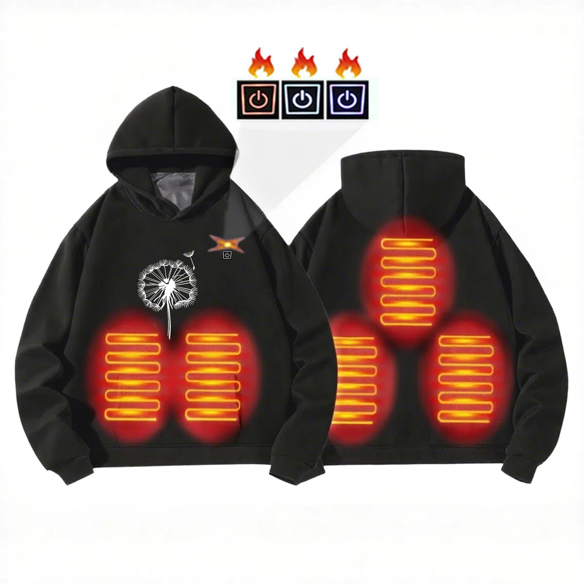 Générique Sweat Chauffant à Capuche USB garçons filles Blouson chauffant Avec 5 Zones de Chauffage 3 Niveaux de Température Plein Air Vestes Chauffantes Coupe-vent Avec Poche De Chauffage Hiver