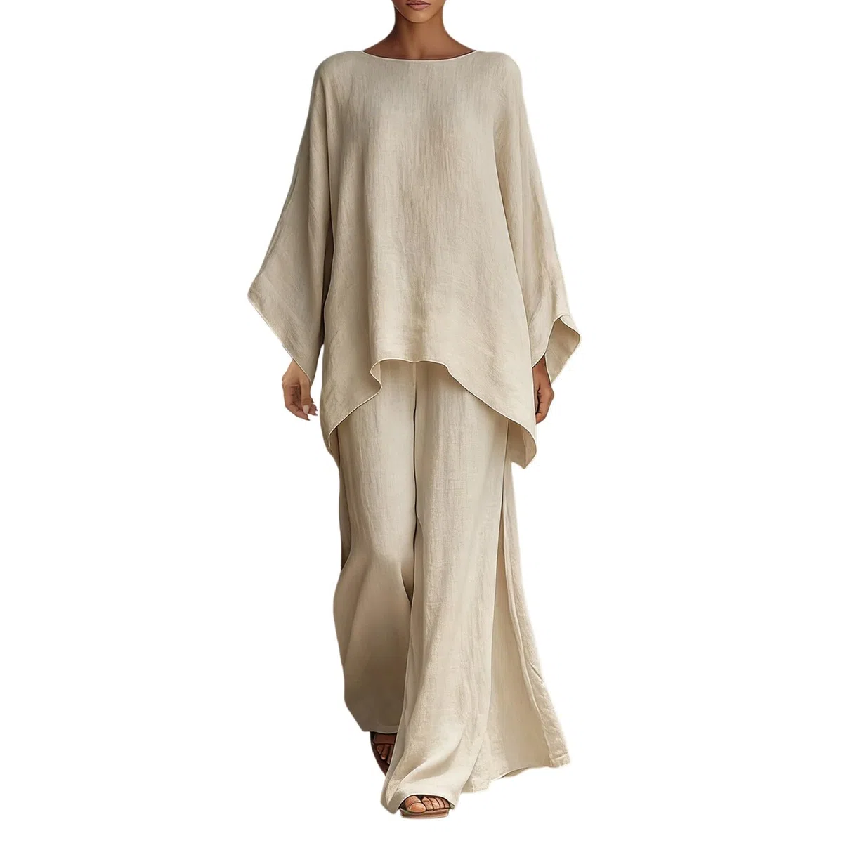 Ensemble Bohème Femme 2 Pieces Chic et Elegant Été Survetement Manches Longues Haut et Pantalon Fluide Ensemble Large Streetwear Outfit Set Léger Aéré Décontracté De Plage Loungewear Uni
