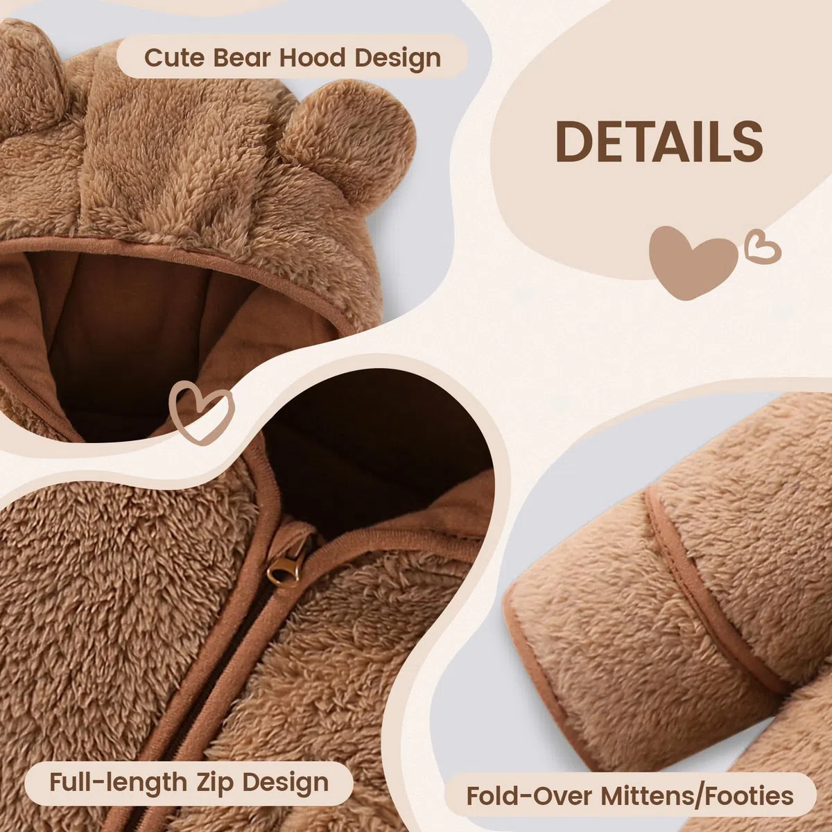 WYTbaby Combinaison d'hiver en polaire pour bébé garçon et fille de 0 à 12 mois - Avec capuche