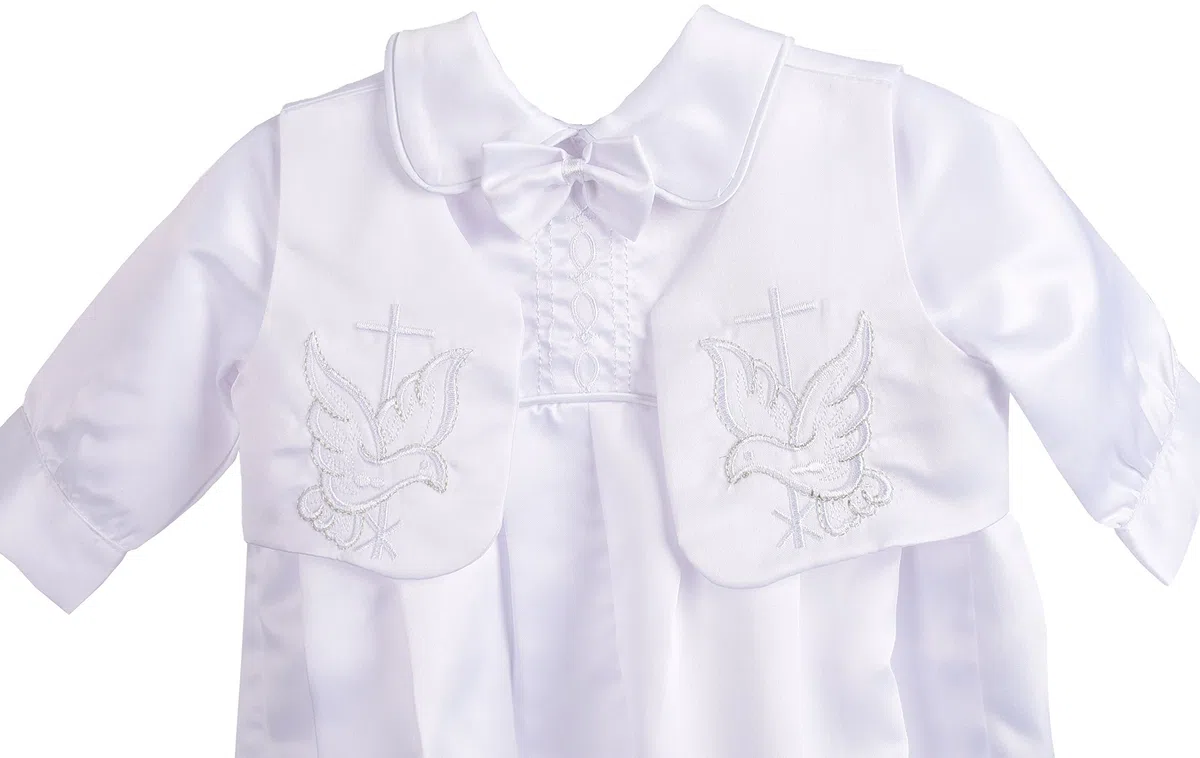 Lito Angels Barboteuse Robe Bapteme en Satin pour Bebe Fille Garcon, Body Manche Longue avec Gilet et Bonnet, Taille 0-18 Mois, Blanc